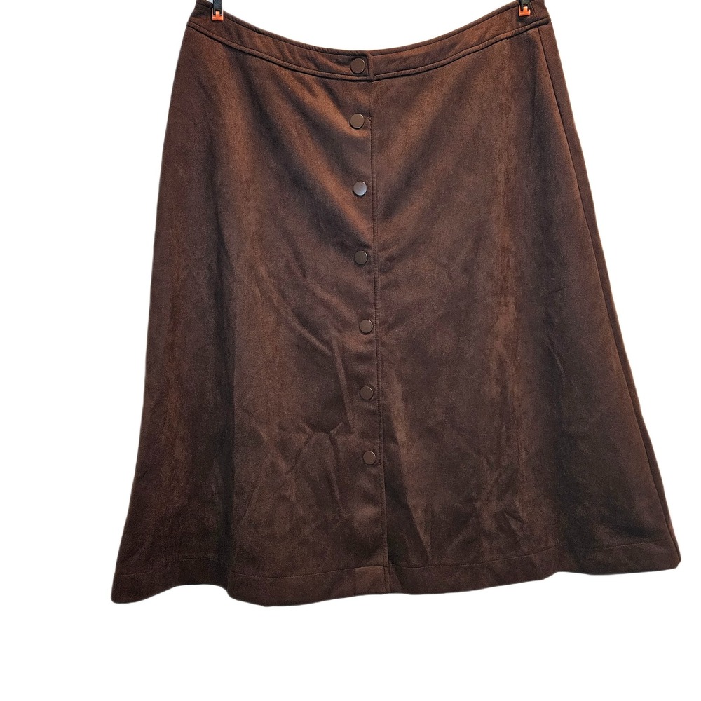 Cato 18/20W Brown Faux Suede A-Line Midi Skirt